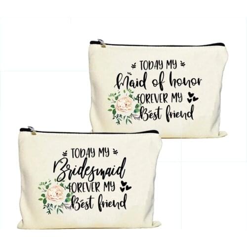 Bridesmaid maid of honor forever best friend makeup bag Bride to be Bachelorette hen Party Bridal shower wedding decoration Gift