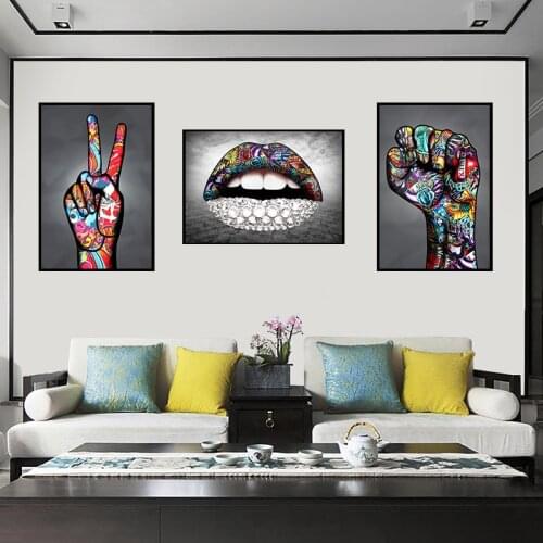 Full Square Diamond Embroidery DIY Diamond Painting Cross Stitch Drill Graffiti Art Hand and Lips Picture of Rhinestones WG2708