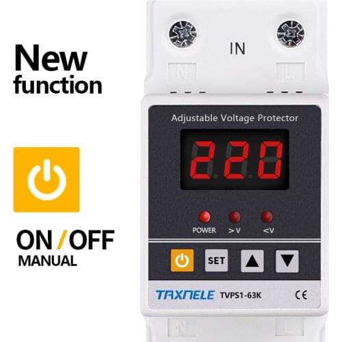 63A 220V Din Rail Adjustable Recovery Reconnect Over and Under Voltage Protective Device Protector Relay Over Voltage Protection