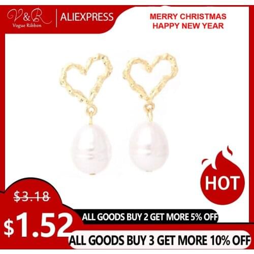 Post Hammered Twisted Heart Stud Dangling Faux Pearl Earring, Heart Stud Pearl Dangle Earring 2019 New