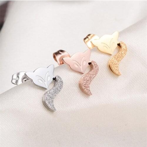 YUN RUO Vintage Little Fox Stud Earring Titanium Steel Rose Gold Color Jewelry Woman Girl Fashion Accessories Gift Wholesale