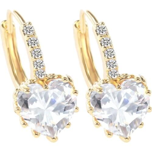 Fashion 1 pairs copper heart sharp setting cubic zirconia many color hoop Earrings for women