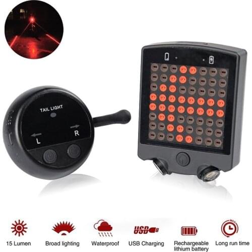 Bicycle Turn Signal Light 64 LED 15 Lumen Rechargeable Waterproof Wireless Bike Turning Warning Taillight