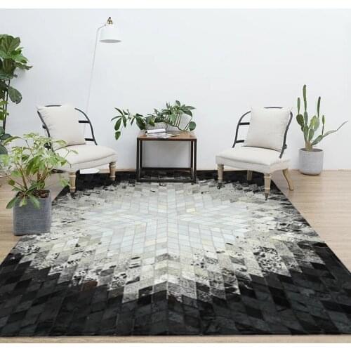 Modern Fur Carpets Black & Beige/Creamy White Real Leather Cowhide Patchwork Area Rug , customizable size / color
