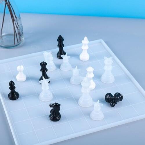 Chess Mold Set 3D UV Epoxy Resin Mold International Chess Mold Chess Board Silicone Mold for Game Mold Making Handmade DIY