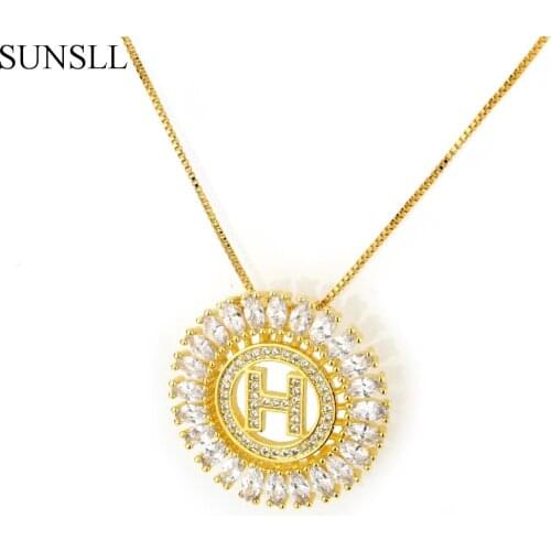 SUNSLL Golden Color Copper White Cubic Zirconia Letter Pendant Necklaces Womens Fashion Jewelry CZ Colar Feminina