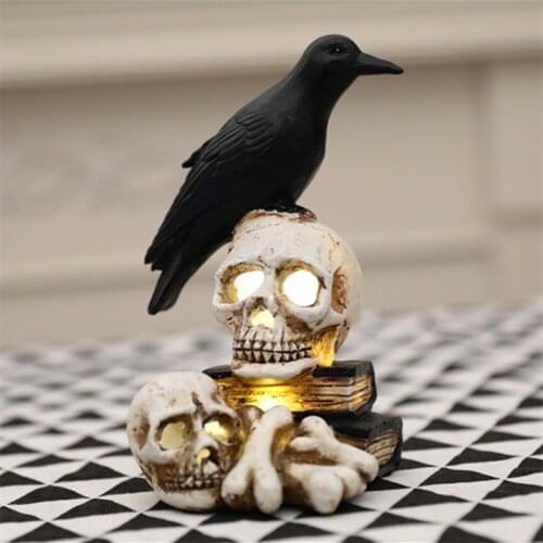 Halloween Glowing Skull Crow Ghost Head Night Lamp Bar Car Decoration Halloween Scene Light Ornament For Home Party Supplies
