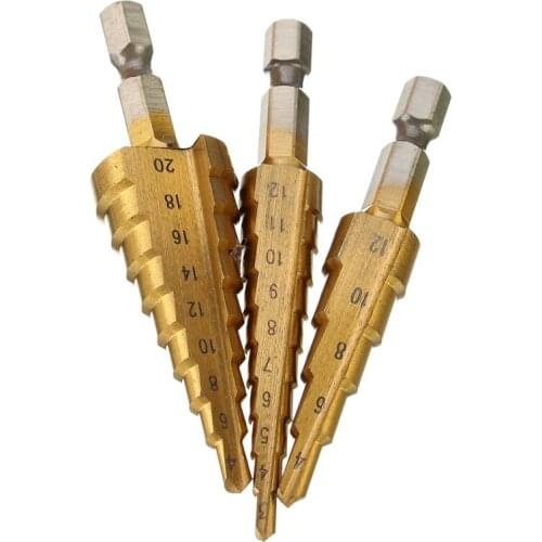 XNEMON 3pcs 3-12mm 4-12mm 4-20mm Titanium Step Drill Bits HSS 4241 Power Drills Tools