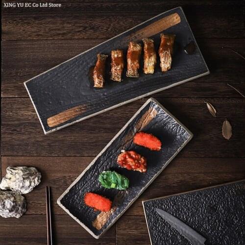 Creative Personality Japanese Ceramic Restaurant Hotel Tableware Rectangular Iron Sushi Plate Sashimi Plate Cooking Snacks