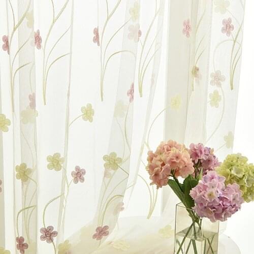 Little Phoenix Tail Embroidered Tulle Curtains for Living Dining Room Bedroom Balcony Bay Window French Window Pink Embroidery