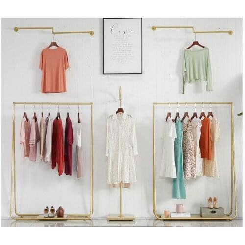 Clothing store display rack online celebrity gold clothing rack womens clothing store shelf floor hanger rack simple