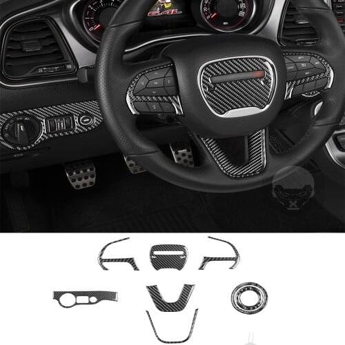 Interior Trim Auto for Dodg Challenger 2015-2020 Steering Wheel Cover Headlight Switch Panel Trim Start Button Car Accessories