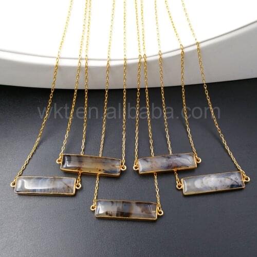 WT-N838 Natural Moss at gate Connector Necklace Jewelry,Fashion Party Stone Necklace & Connector Pendant with Gold Strim