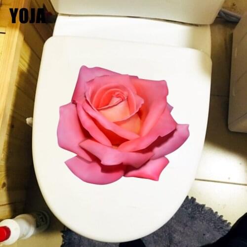 YOJA 26.8CM×23.8CM Pink Rose Modern Decoration Toilet Stickers Romantic Home Room Wall Decals T1-2568