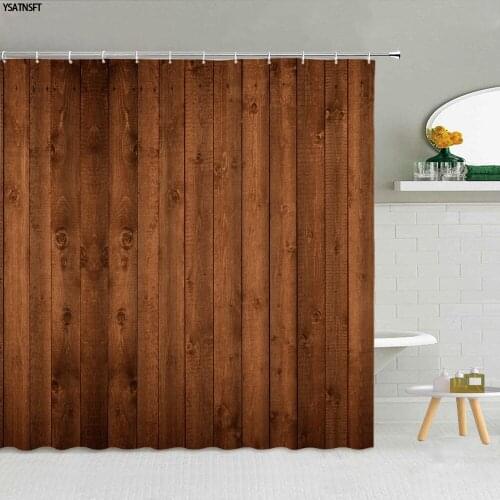 Retro Brown Wood Plank Texture Shower Curtain Old Wooden Color Grain Flowers Bathroom Supplies Cloth Decor Curtains Set Washable
