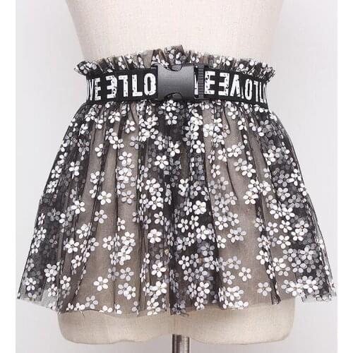 Womens runway fashion letter belt flower mesh Cummerbunds female Dress Corsets Waistband Belts decoration wide belt R455