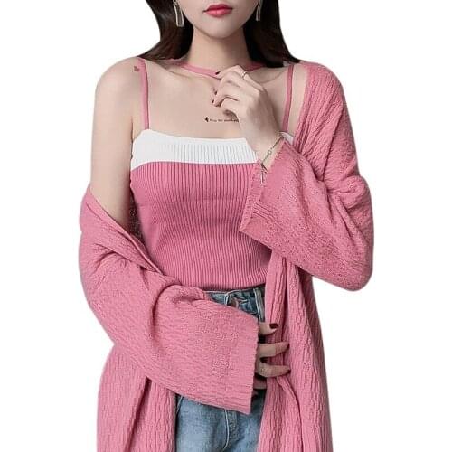 Daxin Womens Vest Girls Sexy Fresh Hit Color Knit Camisole Bottoming Tank Tops Female Crop Top Ladies Camis