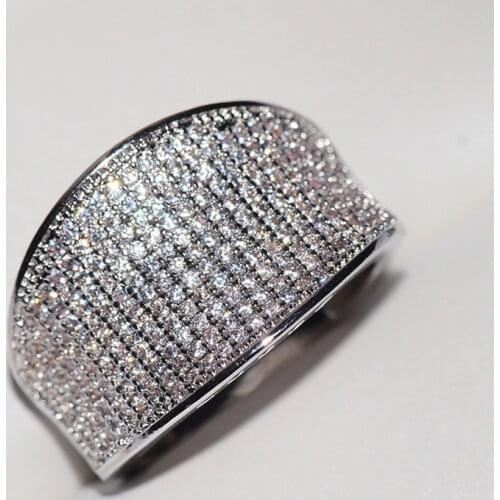 High Quality Silver Color Big Band Ring with Zircon Stone for Women Fashion Wedding Engagement Jewelry 2020 New