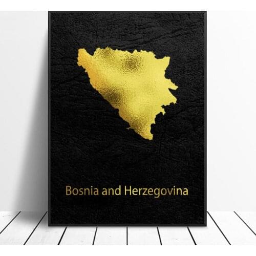 Golden Map Art Bosnia Canvas Painting Wall Art Pictures Prints Home Decor Wall Poster Decoration For Living Room