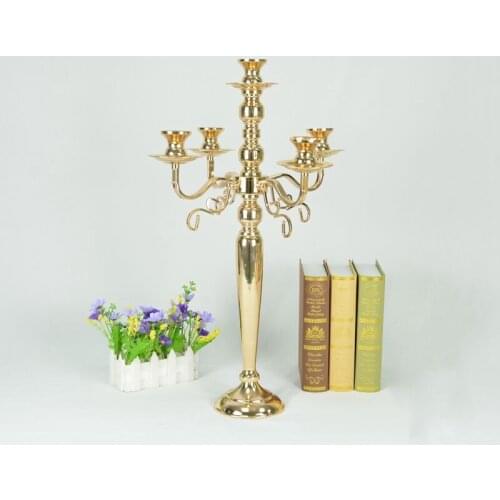 10 PCS / Lot Gold Candelabras 5-arms Candelabrum Metal Candle Holders Luxury Wedding Candle Stands For Home Decoration
