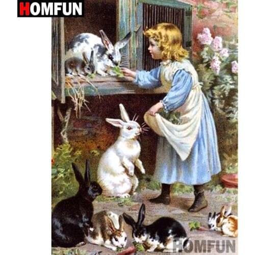HOMFUN 5D Diamond Embroidery Needlework Kit "Girl rabbit" Diy Diamond Painting Cross Stitch Home Decoration Gift A08736