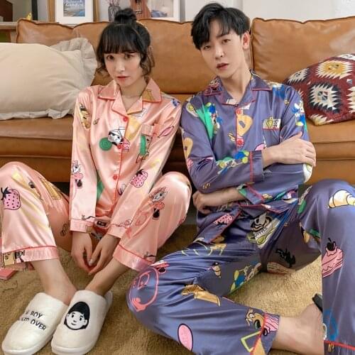 Long Sleeve &Long Pant Satin Silk Pajamas Sets Couple Sleepwear Family Pijama Lover Night Suit Men & Women Casual Men Pyjamas