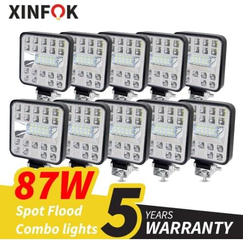 Car LED Work Light Combo Beam 3030 SMD 87 Watts Super Bright Flood Spot 6500K DC 12-24 Volts Spotlights Truck 4x4 4WD