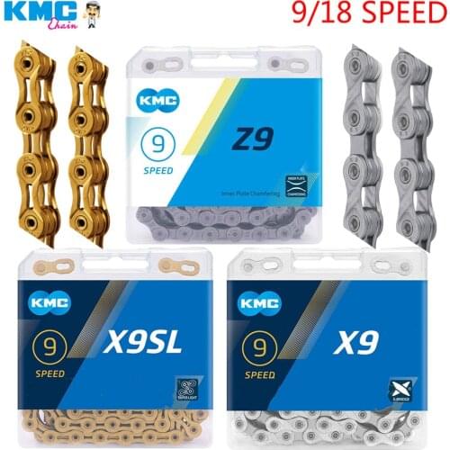 KMC Bicycle 9 Speed Chain X9SL X9 Z9 Z99 MTB Road Bike Chains 116 Links with Magic Buckle 9V Chain for Shimano SRAM Crankset