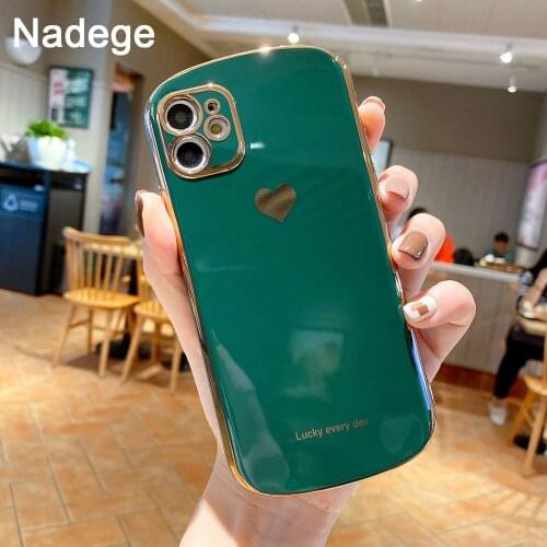 Nadege For iPhone 12 Mini Case Plating Love Heart Phone Case For iPhone 11 12 Pro Max XS Max X XR 8 7 6 s Plus Solid Color Cover