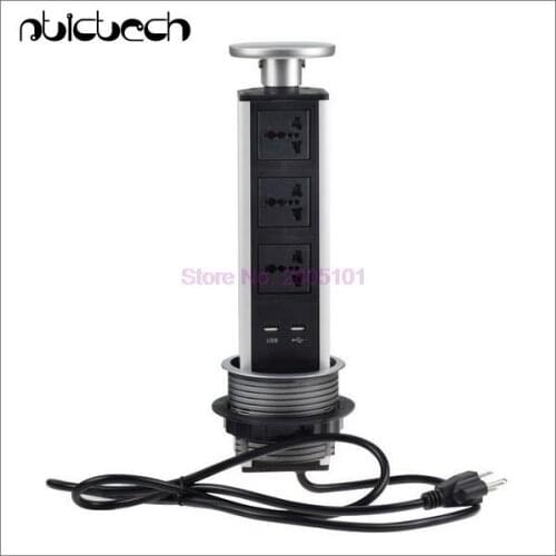 By dhl or ems 50 pieces New Universal Tensile Type Pop Up Power Tabletop Kitchen Socket with LED Indicator +2 USB Port