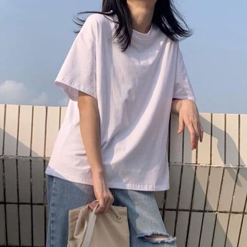 Pure White Short-sleeved T-shirt Korean Version Of Loose Cotton Drop Shoulder T-shirt Summer New Style Solid Color T-shirt