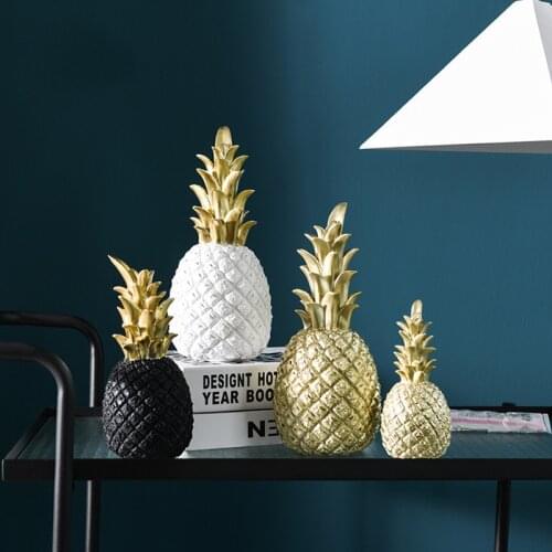 Modern Style Resin Pineapple Crafts Home Decoration Ornament Golden Fruit Creative Living Room Desktop Decor