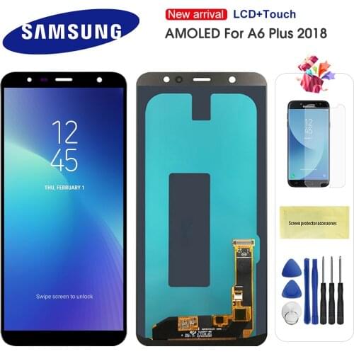 Super AMOLED LCD For Samsung Galaxy A6 Plus 2018 A605 A605F A605FN Screen LCD Display Touch Screen Assembly Replacment Parts
