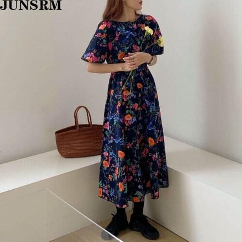 Elegant Retro Floral Dress Women 2020 New Chic Korean Summer Dresses Long Dress Vintage Puff Sleeve A-Line Party Dresses Vestido