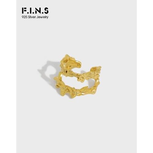 F.I.N.S Irregular Double Layered Texture S925 Sterling Silver Ear Clip without Piercing Concave and Convex Ear Cuff Fine Jewelry
