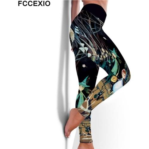 FCCEXIO High Waist Fitness Elastic Leggings Cartoon Anime Figures 3D Print Sexy Plus Size Leggins Casual Workout Sport Pants