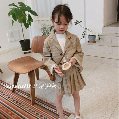 Mihkalev kids clothes girls set suit 2020 autumn children clothing sets plaid jacket +skirt 2pecs girl tracksuit outfits