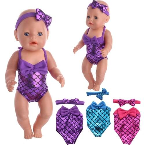 Bowknot Mermaid Swimsuit Set Holiday Fit18Inch American And 43CM New Born Reborn Baby Doll Clothes,Our Generation,Gifts For Girl