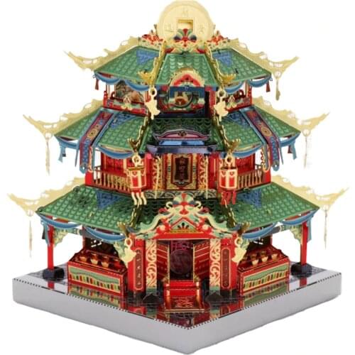 MU 3D Metal Puzzle Chinatown building Treasure Collection Hall LED light model DIY Laser Cut Jigsaw Model For Adult Toys