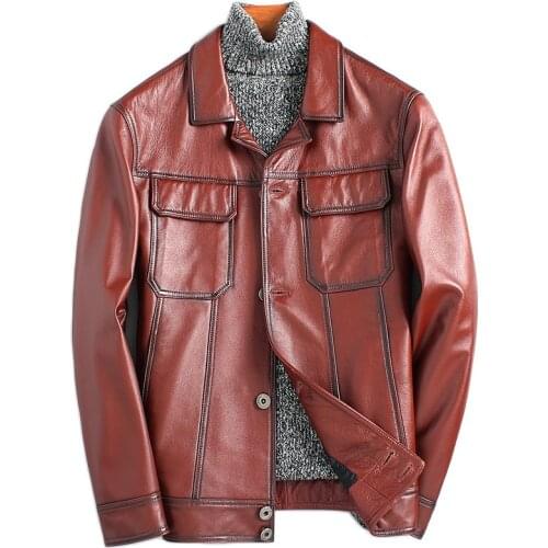 Genuine Cow Men Short Autumn Mens Leather Jacket Motorcycle Cowhide Coat ML-DAF88005 KJ1186
