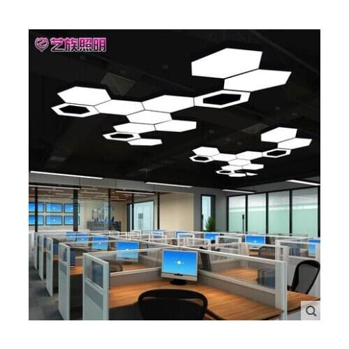 Office chandelier led modern minimalist lamp shaped iron creative personality hexagonal ring industrial Internet cafe chandelier