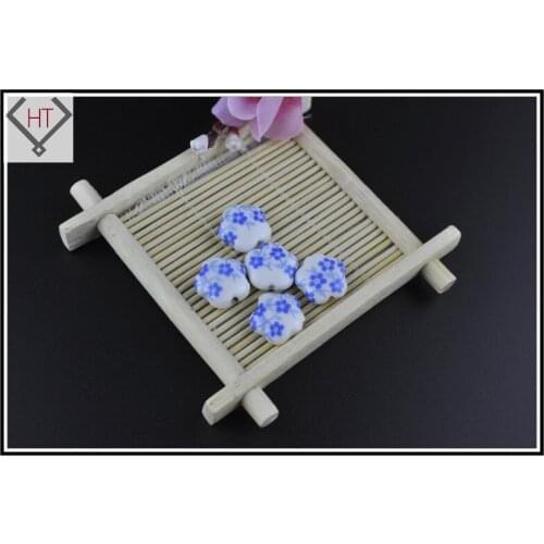 Wholesale Charm Bead Accessories 10pcs/lot 15mm Blue Floweret Printing Porcelain Ceramic DIY Findings Fit Jewelry Craft Making