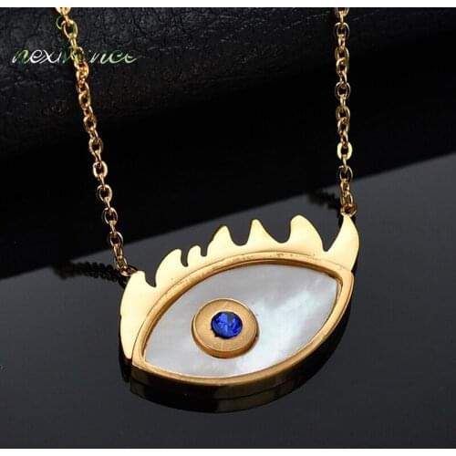Nextvance Stainless Steel Evil Eye Pendant Necklace Ethnic Gold Shell Zircon Blue Eye Protection Necklaces for Women Jewelry