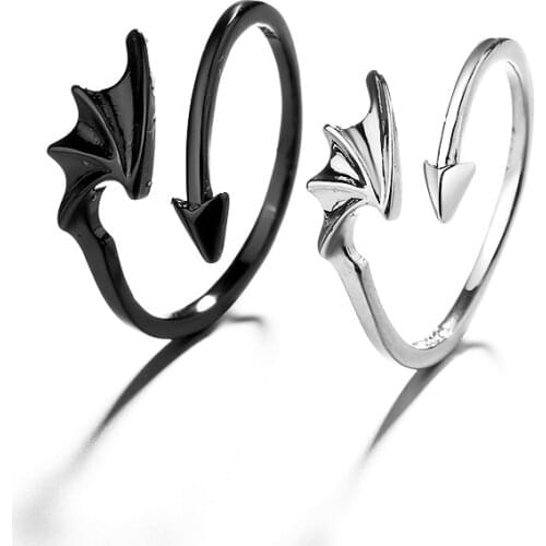 Angel Devil Wing Couple Ring Simple Design Opening Ring Men and Women Romantic Eternal Love Jewelry Valentines Day Gift
