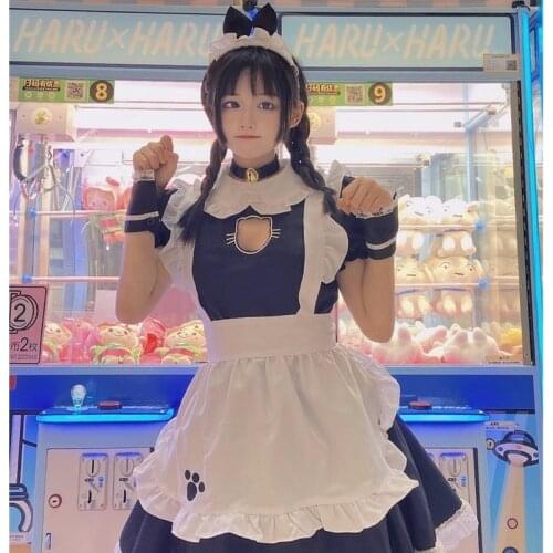 Lolita Dress Japanese Kawaii Maid Uniform Sexy Cosplay Anime Style Costume Black White Apron Maid Outfit Caute Cat Girl Lingeire