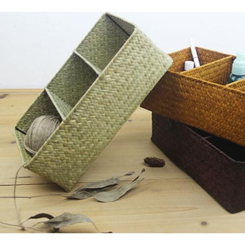 Seagrass Hand Woven Storage Box Wicker Makeup Organizer Food Container Rectangle Desktop Clothes Gadgets Basket Home Decoration