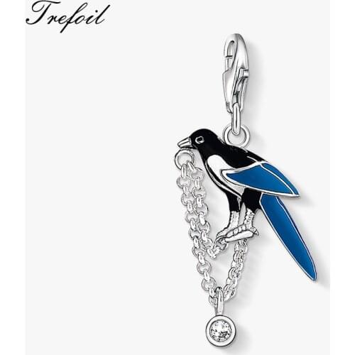 Magpie Bird Charms Pendant,Fashion Jewelry 925 Sterling Silver Trendy Lucky Gift For Women Girls Fit Bracelet Necklace Bag 2018