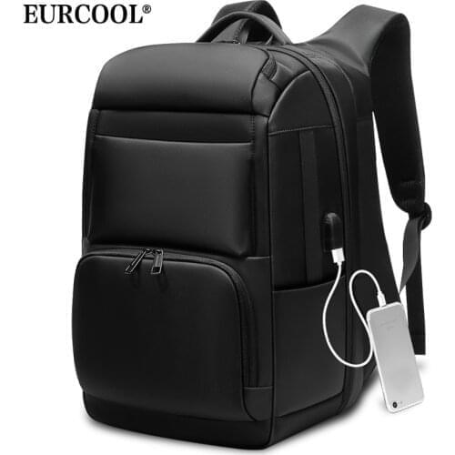 EURCOOL Men Backpack Multifunctional Waterproof Bag 17”Laptop Bag Man USB Charging Multi-LAayer Large Capacity Travel Male Bag