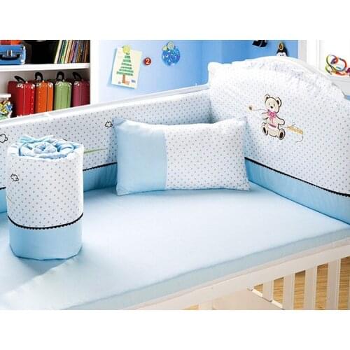 Discount! 6pcs Cotton Baby Bedding Set baby bedclothes Cot bed Sheet Cartoon crib bedding set,include(4bumper+sheet+pillow)