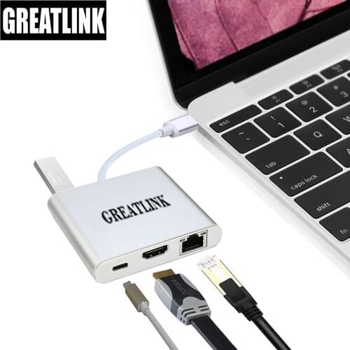 USB Type C To USB 3.0 Adapter HDMI 1.4 RJ45 Connetor Splitter RJ 45 Ethernet Cable USB-C 3.1 Type-C HDMI Converter Thunderbolt 3